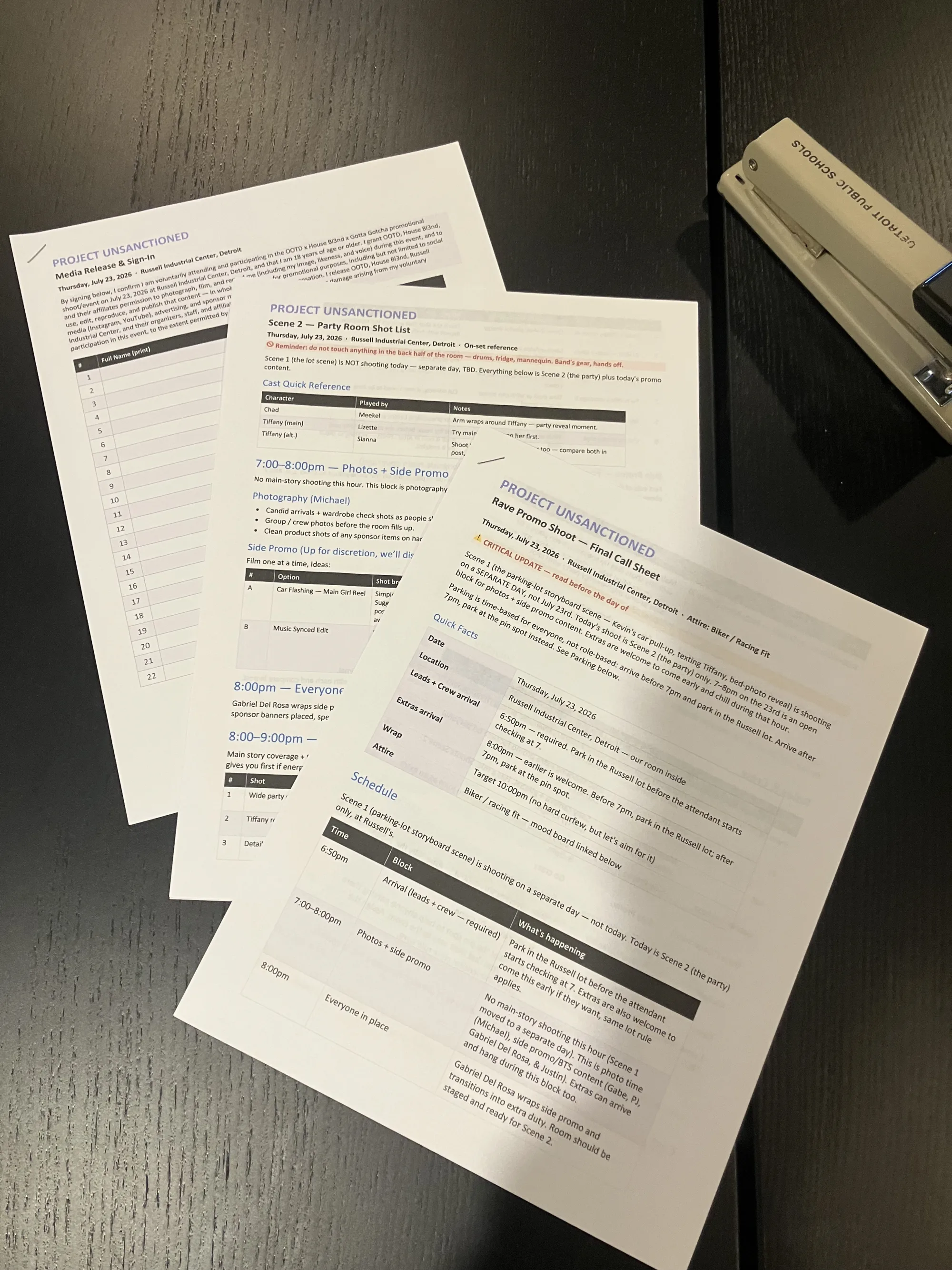 Printed scripts and shot planning